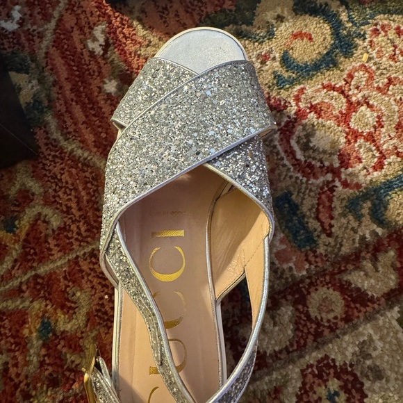 Gucci Silver Glitter Platform Sandals with Red and Blue Stripes - Picture 2 of 8